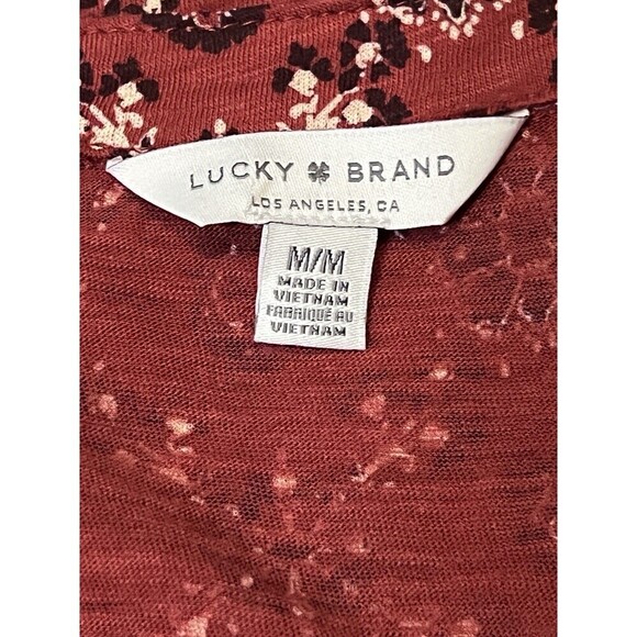 Lucky Brand Boho Bell Sleeve Top Rust Geometric Pattern V-neck Blouse Women Med - Picture 6 of 9